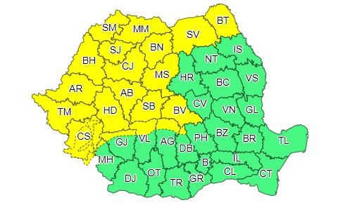 Cod galben de ploi torențiale, vijelii și grindină, pănă luni, la Mediaș 2 cod galben de ploi torențiale, vijelii și grindină, pănă luni, la mediaș