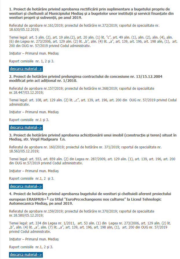 Ședință cu 4 proiecte pe ordinea de zi în Consiliul Local Mediaș 2 ședință cu 4 proiecte pe ordinea de zi în consiliul local mediaș