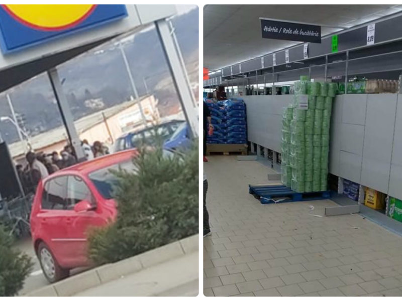 foto medieșenii speriați de coronavirus - cozi la supermarketurile din oraș
