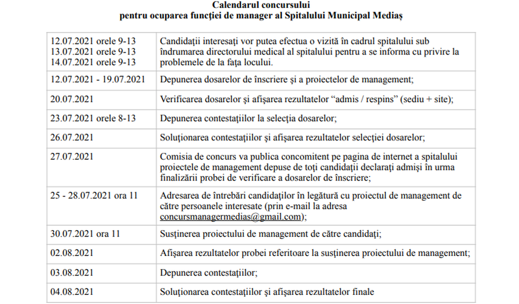 Postul de manager al Spitalului Municipal din Mediaș a fost scos la concurs 2 postul de manager al spitalului municipal din mediaș a fost scos la concurs