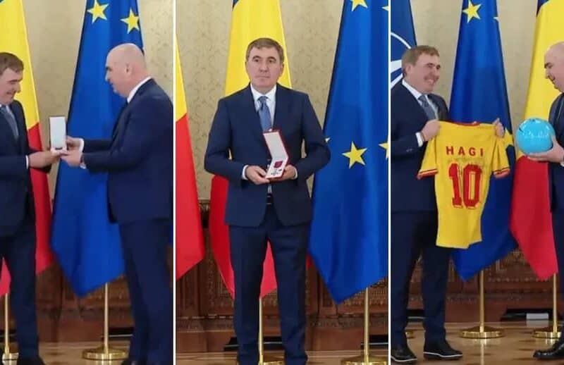 hagi, copleșit de emoții la acordarea distincției steaua româniei în grad de cavaler.