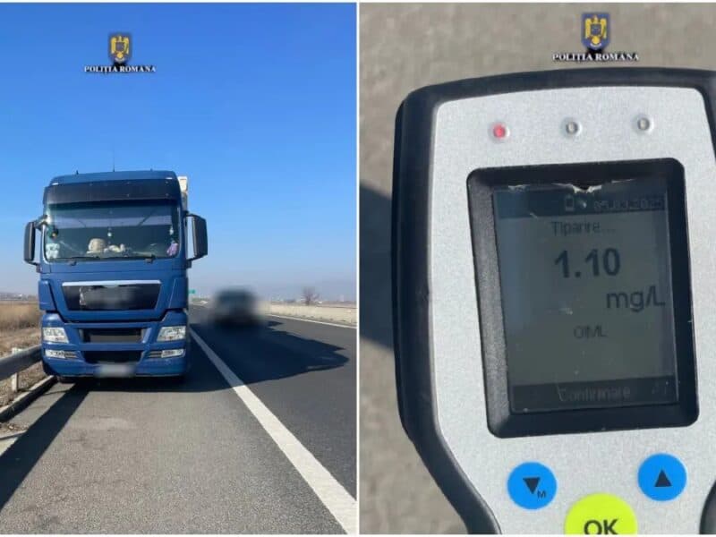 șofer de camion foarte beat, reținut de poliție pe autostrada deva - sibiu, cu o alcoolemie de aproape 2,5 (foto)