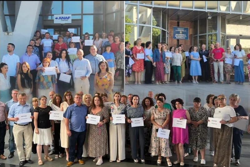 angajații apele române protestează la sibiu cerând siguranța locurilor de muncă și respect pentru munca lor