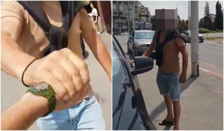 incident pe trotuar la sibiu: șofer agresiv deranjează un pieton în timp ce conduce pe trotuar, cu reacții ostile. video disponibil.