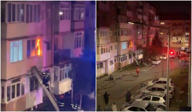 incendiu într-un bloc din sibiu: 50 de locatari evacuați, imagini de la fața locului