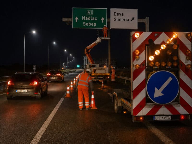 restricții pe autostrada a1 în județul hunedoara circulația oprită temporar pe timpul nopții în două etape pentru montarea panourilor de informare