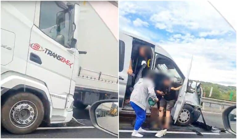 accident în lanț pe autostradă la cristian implicând trei tir-uri și un microbuz mai multe persoane primesc îngrijiri medicale
