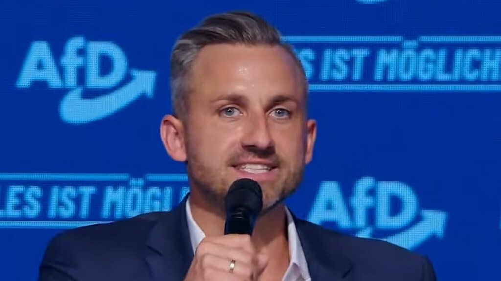 Ulrich Siegmund, liderul AfD din Saxonia-Anhalt, vorbind la un eveniment de campanie